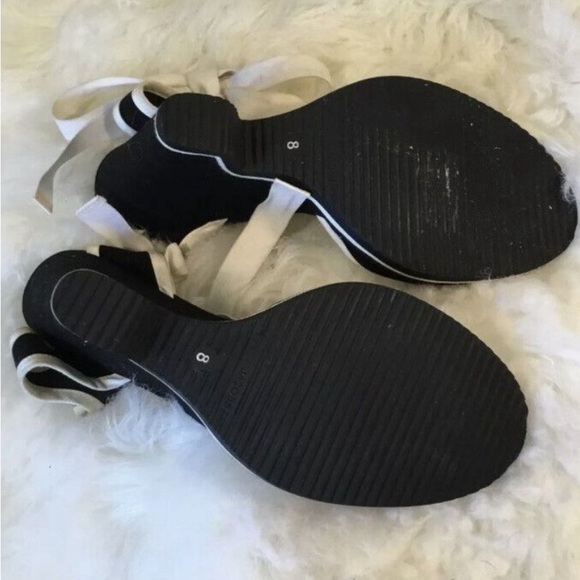 Marc Jacobs Canvas Lace Up Bow Tie Wedge Sandals Black/White Women's Size 8 - Picture 10 of 10